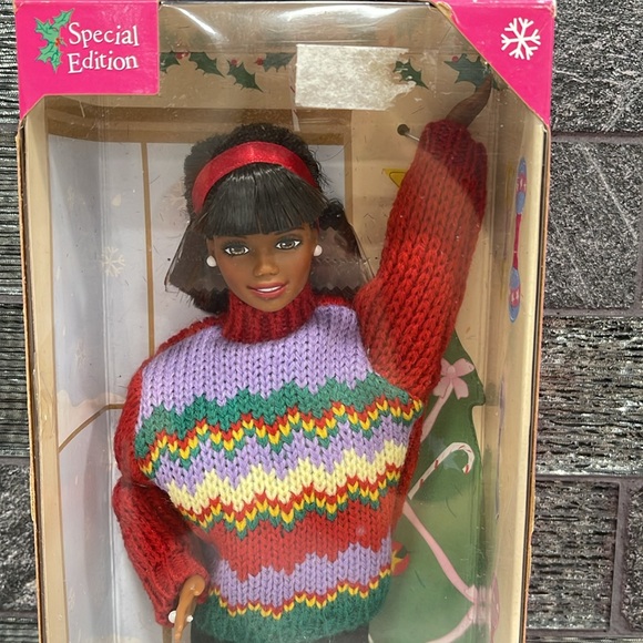 MATTEL VINTAGE 1998 NIB TREE TRIMMING BARBIE BEAUTIFUL AFRICAN AMERICAN & TREE - Picture 7 of 10